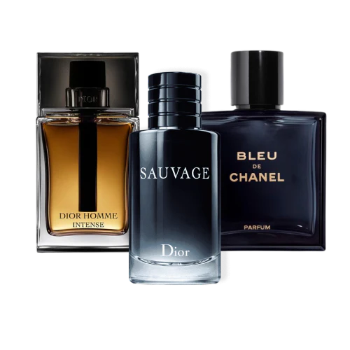 Combo aus 3 Herrenparfums – Sauvage Dior, Bleu de Chanel, Dior Homme Intense (Eau Parfum)