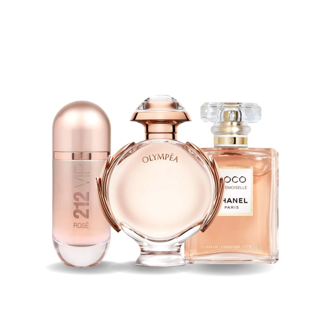 Combo aus 3 Damenparfums – 212 VIP Rosé von Carolina Herrera, Olympéa von Paco Rabanne und Coco Mademoiselle von Chanel [jeweils 100 ml]