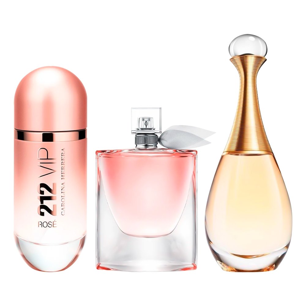 Combo aus 3 Damenparfums – 212 VIP Rosé, La Vie est Belle und J'adore [jeweils 100 ml]