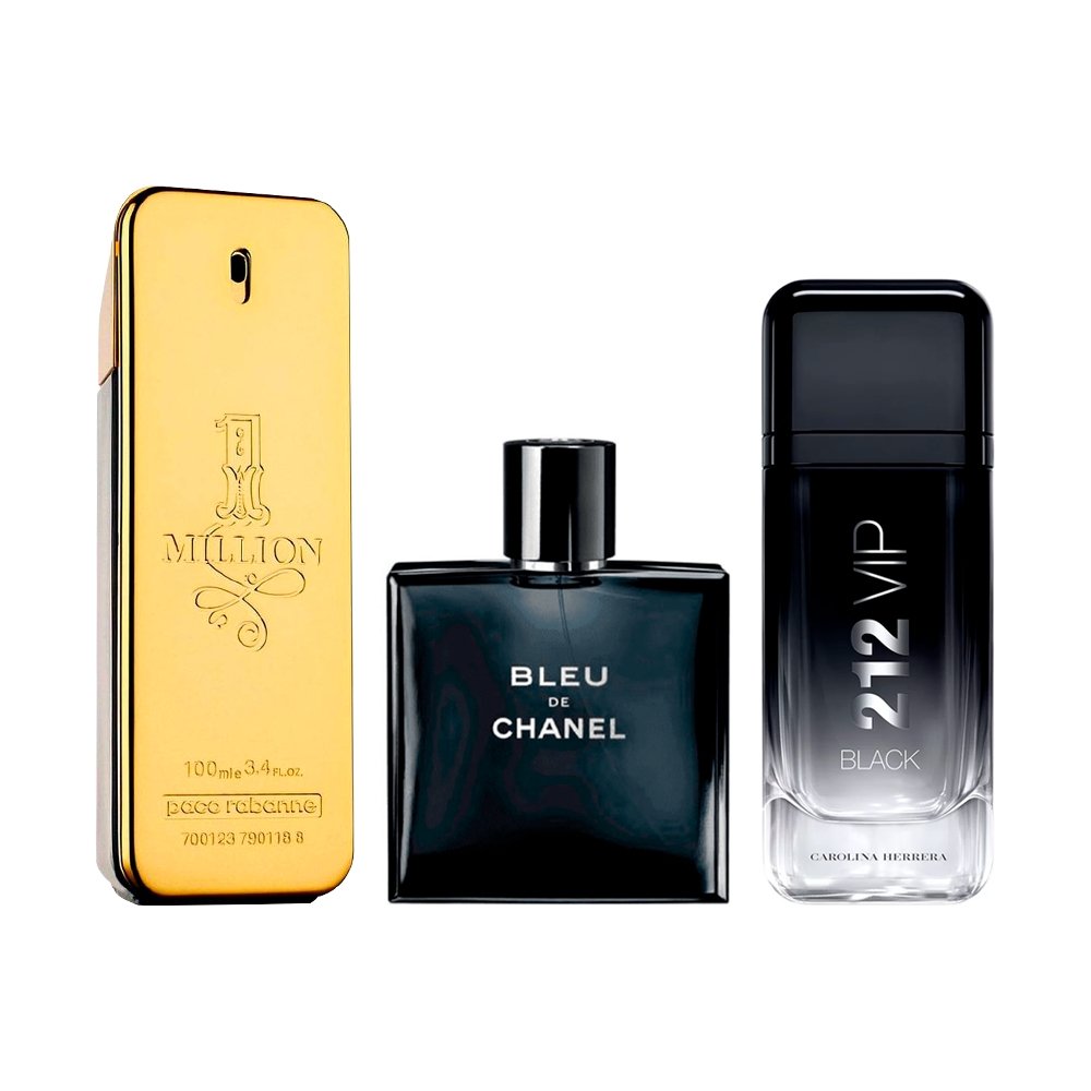 Combo aus 3 Herrenparfums – 1 Million, Bleu de Chanel und 212 VIP Black [jeweils 100 ml]