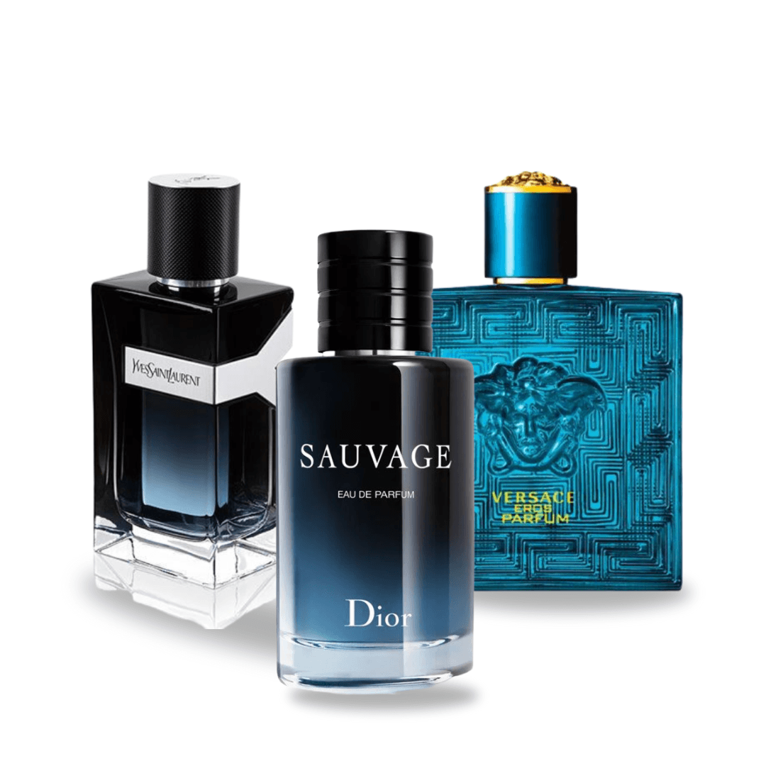 Combo aus 3 Herrenparfums – Y von Yves Saint Laurent, Sauvage von Dior und Versace Eros von Versace